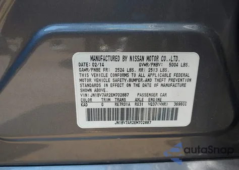 2014 Infiniti Q50 Premium z USA, uszkodzony, nr VIN JN1BV7AR2EM702887